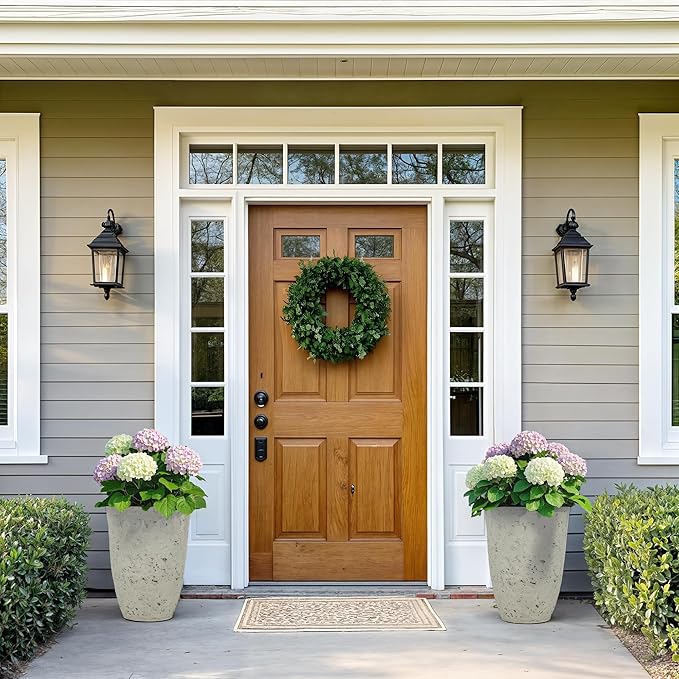 19.5" Resin Tall Planters for Outdoor Plants, Set of 2 Country White Large Flower Pots with Handmade Birch Bark Texture, Heavy-Duty and Weather-Resistant for Year Round Indoor Outdoor use