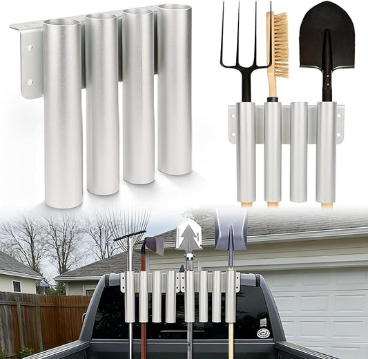 Shovel Holder for Truck/Trailer, 8-Holes in 2 Grouped Heavy-Duty Trailer Tool Rack for Trimmers, Rakes, Lawn & Garden Hand Tools Secure Mounting Prevents Loss