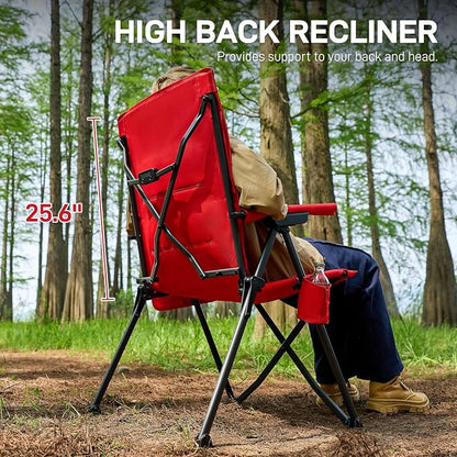 EVER ADVANCED Reclining Camping Chairs for Adult Lightweight, Folding Recliner Chair with Adjustable Back, 4-Level Lounge Chairs, Portable Lawn Chairs for Patio Balcony, Supports 350lbs Red