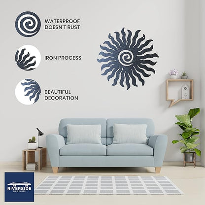 Riverside Designs Sunburst Metal Wall Art Steel Outdoor Decor - Heavy-Duty and Waterproof - Made in USA (36", Black)