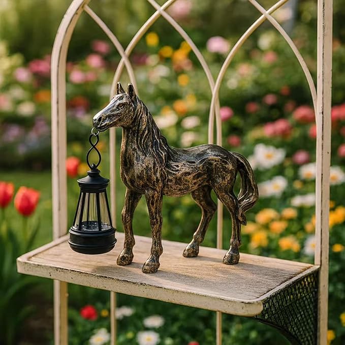 Horse Figurine with Solar Lantern Horse Lamp Decor Garden Statue Outside Outdoor Yard Housewarming Gifts for Mom Women Grandma