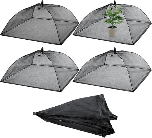 Sawysine 4 Pack Mesh Plant Cover Reusable Screen Cloche Dome Plant Protector Tent Collapsible Umbrella for Outdoor Garden Greenhouse Vegetable Flowers Strawberry from Animals (17 x 17 Inch,Black)