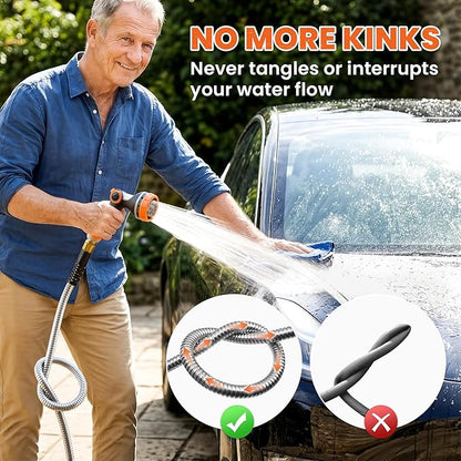 Cesun 100 ft Metal Garden Hose, Stainless Steel Heavy Duty Water Hose With 10 Function Nozzle, No Kink & Flexible, Lightweight and Durable, Rust Proof for Yard, RV, Pet Bath, Outdoor, 100 foot x 5/8"
