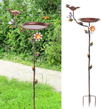 MUMTOP Bird Baths and Feeder for Outdoors, 55 inch Height Metal Birdbath Antique Garden Bird Feeder with Metal Stake for Garden Outside Yard Lawn Decorations, Copper