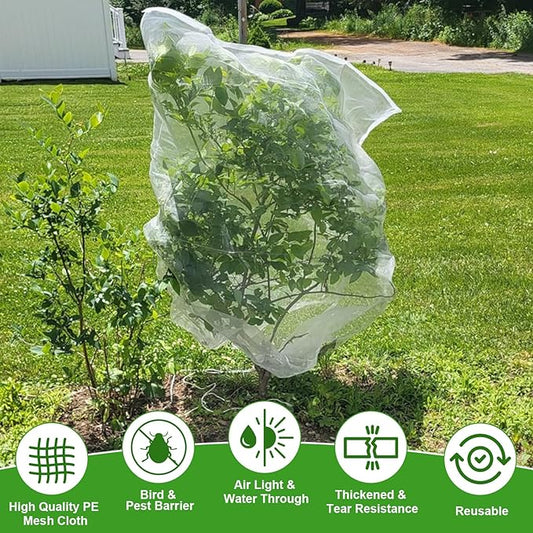 Large Fruit Tree Netting, 2 Pack 10x10Ft Garden Netting Pest Barrier Mesh Covers Bags with Zipper and Drawstring Insect Bird Cover Netting Plant Protection Covers for Vegetables Bushes