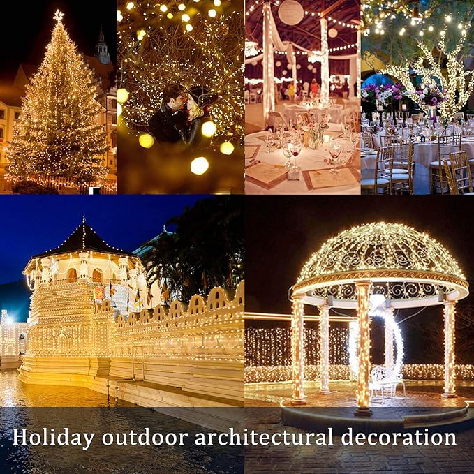 2 Pack Total 200 LED 66FT Solar Powered Copper Wire String Lights Outdoor, Waterproof, 8 Modes Fairy Lights for Garden, Patio, Party, Yard, Christmas (Warm White)