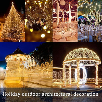 2 Pack Total 200 LED 66FT Solar Powered Copper Wire String Lights Outdoor, Waterproof, 8 Modes Fairy Lights for Garden, Patio, Party, Yard, Christmas (Warm White)