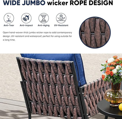 Patio Furniture Set, 5-Piece Wider Outdoor Metal Seating Sofa with High Back & Lovsest, Coffee Ta ble, All Weather Rattan Conversation for Garden,Backyard, Poolside-Navy