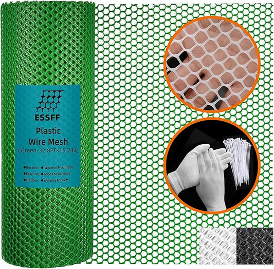 Pet & Garden Safeguard - 15.7IN x 32.8FT Roll - Green Plastic Netting, Multi-Use Decorative Fencing for Poultry, Dogs, Rabbits,Chicken and Snake Barrier