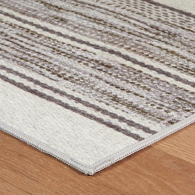Dash & Albert Ellington Stripe Grey Machine Washable Rug, 6 X 9 Feet, Grey Stripe Pattern