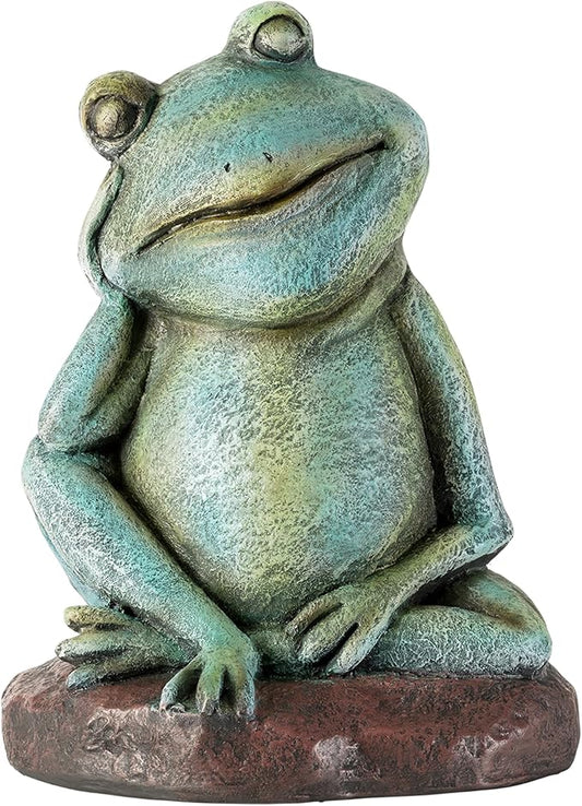 Alpine Corporation ZEN722 15" Thinking Frog Garden Statue – Whimsical Indoor/Outdoor Decorative Figurine, Durable Weather-Resistant, Charming Lawn or Tabletop Décor
