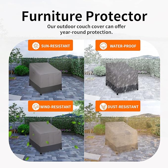 Easy-Going Outdoor Chair Cover Waterproof, Heavy Duty Patio Chair Cover, Windproof Outdoor Furniture Cover with Air Vent (1 Pack-35Wx38Dx31H inch, Gray/Dark Gray)
