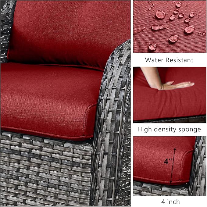 HUMMUH 6 Pieces Patio Furniture Set with Fire Pit Table High Back Outdoor Conversation Set Wicker Patio Couch Outdoor Chairs Ottomans for Balcony Garden,Lawn,Deck