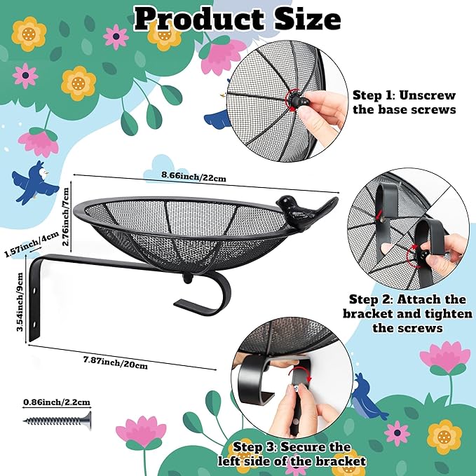 Metal Tray Bird Feeder - Summer Heavy Duty Mesh Seed Tray for Wild Birds Hummingbird, Wall Tree Fence Table Mountable Platform Feeder with Hanging Hook in Deck Balcony Garden Backyard