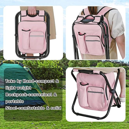Kikerike Backpack Stool Cooler Chair Heavy Duty 300 LBS Max Load Portable Lightweight Stool Backpack Folding Fishing Cooler Seat for Camping Hunting Fishing