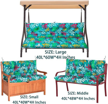 Swing Replacement Seat Cushions, 2-3 Seater Bench Cushions for Outdoor Furnitur with Backrest, Garden Recliner Seat Cushions Waterproof Sofa Pads (Green Flowers, 40x40in)