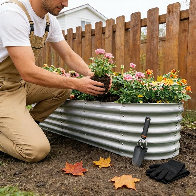 Gardmax Galvanized Raised Garden Bed, Lightweight Planter Boxes Outdoor with Easy Assembly, Large Garden Bed for Vegetables, Fruits, Flower Silver 8x2x1.5 FT