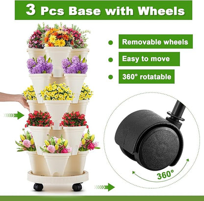 Nitial 3 Set 5 Tier Vertical Garden Planter Stackable Planters with Tray and Planting Tools Accessories for Indoor Outdoor Strawberries Herbs Peppers Flowers and Succulents