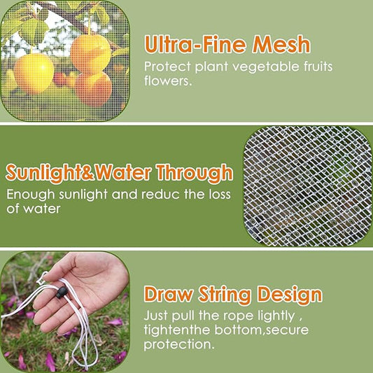 Mesh Plant Cover 3PCS,Garden Netting Mesh Outdoor,Netting for Tomato Plants,Garden Bug Netting Plant Cover,Bird Netting for Garden,Fruit Tree Netting (3.2 x 4.9 ft)