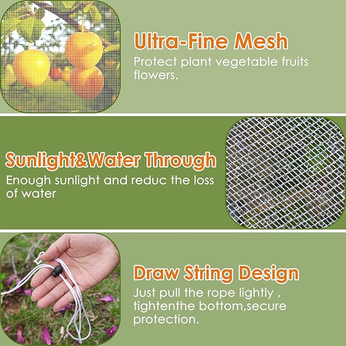Mesh Plant Cover 3PCS,Garden Netting Mesh Outdoor,Netting for Tomato Plants,Garden Bug Netting Plant Cover,Bird Netting for Garden,Fruit Tree Netting (2.6 x3.2 ft)