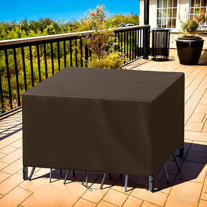 Patio Furniture Cover Rectangle 104"(L) x 48"(W) x 28"(H), Custom Heavy Duty 420D Waterproof Outdoor Cover with Drawstring & Buckles for Table Chair Garden, Coffee