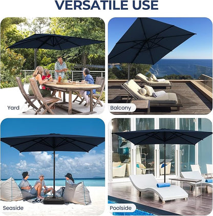 SUNVIVI OUTDOOR Patio Umbrella, Rectangular Patio Umbrella, Metal Pole Square Outdoor Umbrella with Crank and Push Button Tilt, Large Outdoor Umbrella with Polyester Canopy