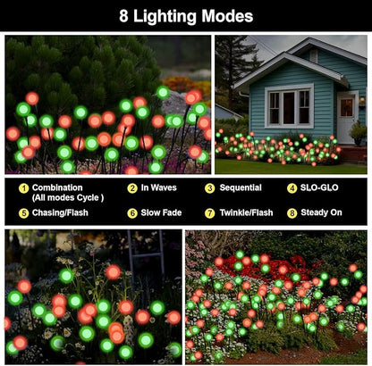 Solar Firefly Lights Red and Green, 4 Pack 800mAh Swaying Firefly Garden Lights Solar Powered Outdoor Waterproof for Yard Patio Lawn Pathway Walkway Stake Christmas Decor (Red & Green 4Pack)