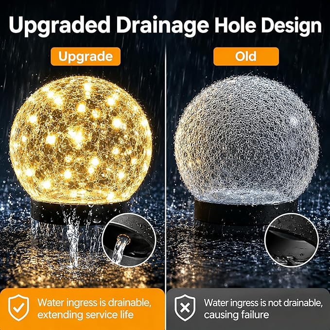 SyouHome Solar Garden Lights Outdoor Waterproof, 6 Pack LEDs Cracked Glass Ball Light, Ground Landscape Garden Decor, Solar Globe Decorative for Pathway/Patio/Lawn/Yard