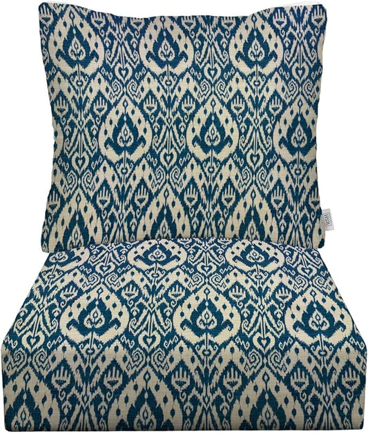RSH DECOR Deep Seating Cushion with Pillow Back | 24” x 26” Seat | Water and Fade-Resistant Spun Fabric | Outdoor Chair Cushion Set for Patio Furniture | Ashmore Marine