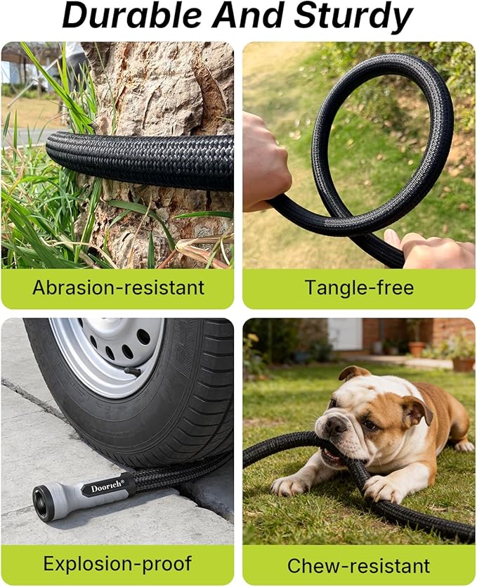 Garden Hose, Flexible Ultra Lightweight Durable, Kink-Free Water Hose with 10 Function Sprayer - Non-Shrinking, Easy to Store, All-Weather, High-Pressure, Black (25 FT)