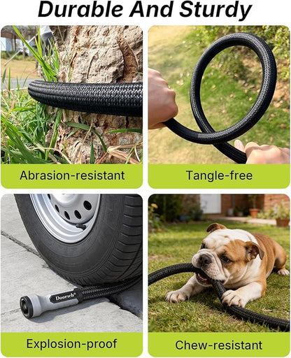 Garden Hose, Flexible Ultra Lightweight Durable, Kink-Free Water Hose with 10 Function Sprayer - Non-Shrinking, Easy to Store, All-Weather, High-Pressure, Black (100 FT)