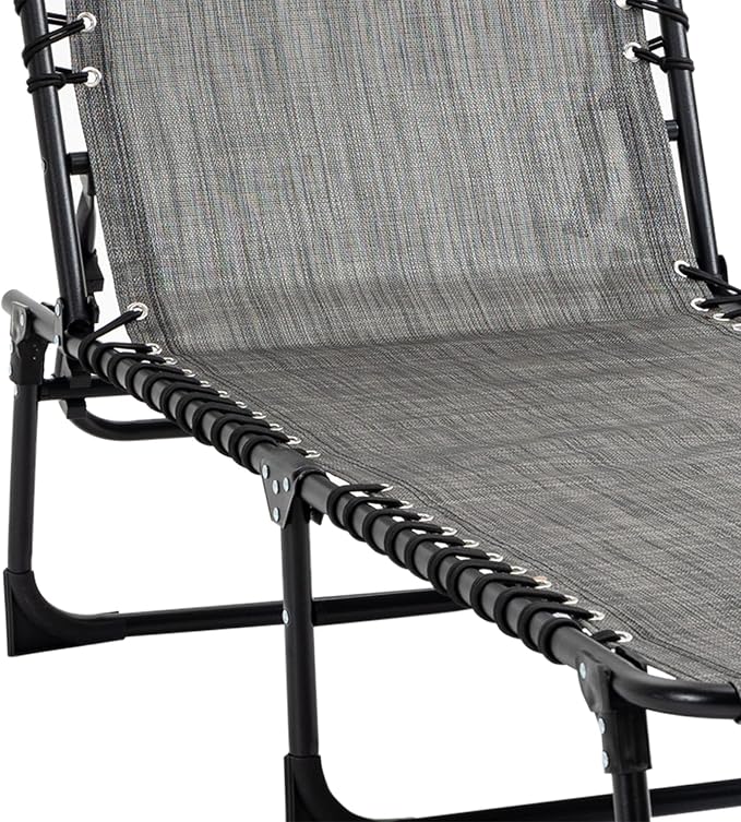 Outdoor Lounge Chair, Tanning Chair with Sunshade Roof, Adjustable Backrest Folding Chaise Lounge with Pillow Headrest for Outside, Beach, Camping, Hiking (No Sunshade Roof, Light Gray)