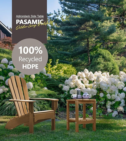 PASAMIC 2-Tier Adirondack Oval Outdoor Side Table, HDPE Small Outdoor Table, Patio End Table for Patio, Backyard, Weather-Resistant (Brown)