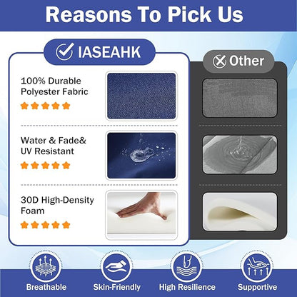 IASEAHK Patio Chair Cushions, 19" x 19" x 3" Outdoor Chair Cushions Set of 4, Waterproof Outdoor Cushions for Patio Furniture, Outdoors Seat Cushions Set of 4 with Handle and Ties, Navy Blue