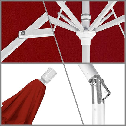 California Umbrella 11Ft Premium Patio Umbrella, Hand-Crank, Tilt-Collar, White Frame, Solution Dyed Red Fabric