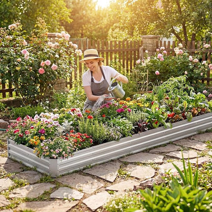 NEWBULIG 12x4x1ft Galvanized Raised Garden Bed, Outdoor Metal Planters Box for Vegetables, Flowers & Herbs, Open Base, Easy Assembly, X-Shaped Bars