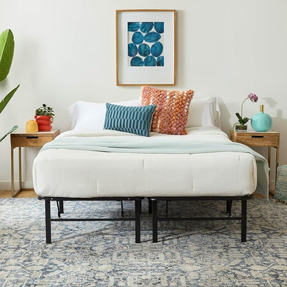 Linenspa Folding Metal Platform Bed Frame - No Box Spring Needed - Underbed Storage - Simple Toolless Assembly - Mattress Foundation - 14" High - Traditional Design - Sturdy Steel - Full Size