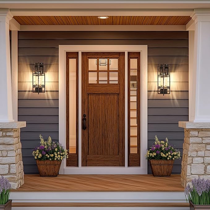 Dusk to Dawn Outdoor Front Porch Light Fixtures Wall Mount Gold-Swept Black,2 Pack Waterproof Wall Sconce Lights, Sensor Exterior Lighting Fixtures for House, Outside Lantern Lamp (Bulb Included)