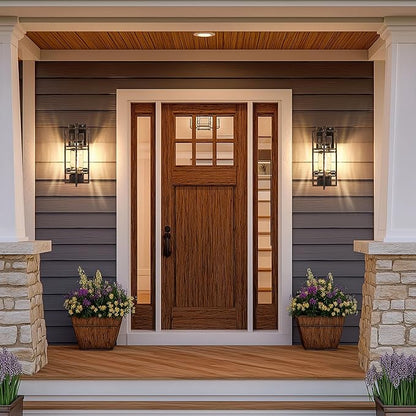 Dusk to Dawn Outdoor Front Porch Light Fixtures Wall Mount Gold-Swept Black,2 Pack Waterproof Wall Sconce Lights, Sensor Exterior Lighting Fixtures for House, Outside Lantern Lamp (Bulb Included)