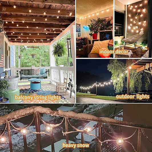 Vocevos Outdoor String Lights 200FT 2-Pack LED Outside Waterproof Patio Lights Backyard Heavy-Duty Shatterproof Plastic G40 Bulbs 0.6W Efficient Connectable Globe Light Decor Yard Café Exterior