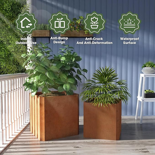 Corten Steel Planter Box-20"x20"x20"-Large Square Planter Matel -Outdoor Indoor- Heavy Duty Rustic Tall Planter Box Commercial Residential for Patio Porch Deck Home Backyard