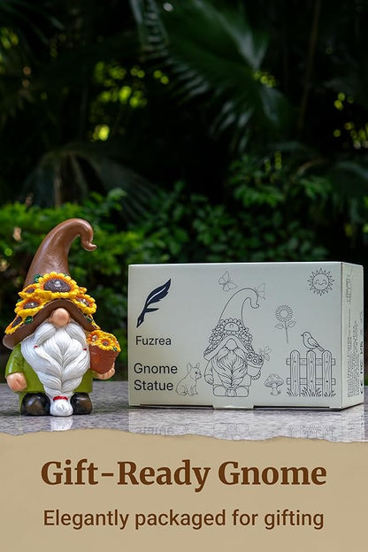 Solar Garden Gnome Statue, 7.67 Inch Resin Gnome Outdoor Decor for Yard, Backyard, Patio, Porch, Lawn; Garden Decor, Gnome Gifts, Birthday Gifts for Grandma Mom Women