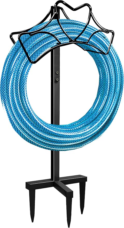 Artigarden Outdoor Garden Freestanding Hose Holder Stand, Heavy Duty Metal Water Pipe Storage Rack Stake for Backyard, Black