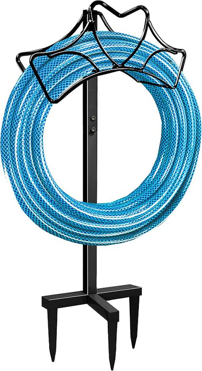 Artigarden Outdoor Garden Freestanding Hose Holder Stand, Heavy Duty Metal Water Pipe Storage Rack Stake for Backyard, Black