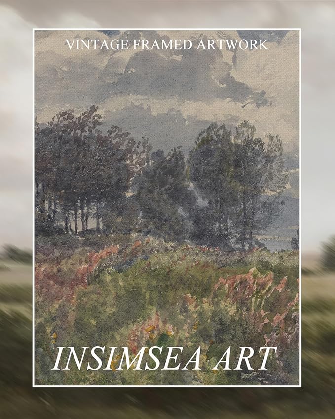 InSimSea Extra Large Framed Vintage Wall Art, Living Room Farmhouse Decor, Watercolor Flower Sky Field Landscape Paintings Canvas Prints, Scenery Long Picture for Bedroom Above of Bed,20x40inch