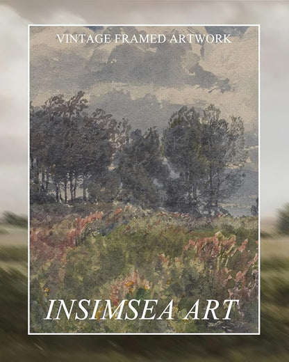 InSimSea Extra Large Framed Vintage Wall Art, Living Room Farmhouse Decor, Watercolor Flower Sky Field Landscape Paintings Canvas Prints, Scenery Long Picture for Bedroom Above of Bed,20x40inch