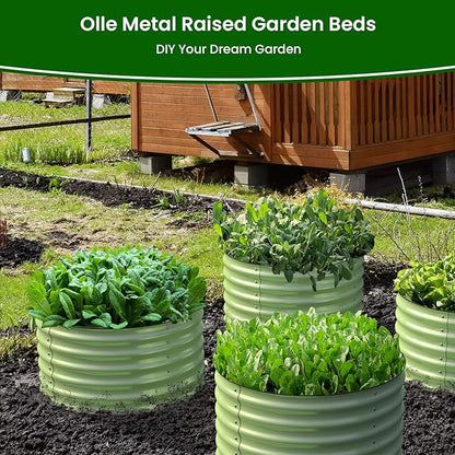 Olle Twin Round Metal Raised Garden Beds Outdoor for Vegetables, 17" Tall Galvanized Raised Garden Bed Raised Planter Box, Backyard Garden Box Patio Planter Raised Beds, Sage Green 24" X 17"
