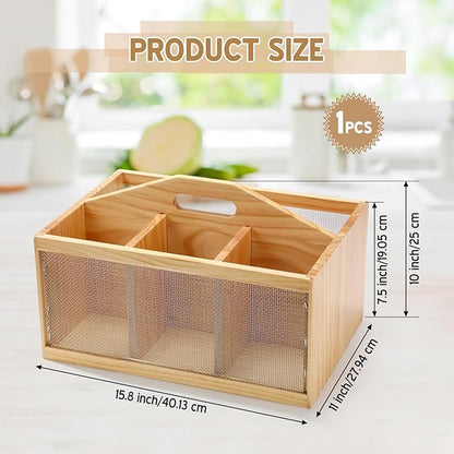 Teenyyou Garden Tool Organizer Wooden Garden Caddy with 4 Compartments and Handle Portable Gardening Tool Basket Nesting Box Practical Gardener Gift for Gardening Lovers