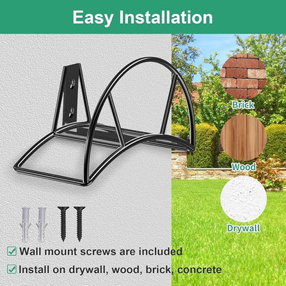 TomCare Garden Hose Holder Wall Mount Metal Water Hose Holder Holds 150Ft Hoses Heavy Duty Hose Hanger Sturdy Hoses Storage Organizer for Outside Yard Garden, Black