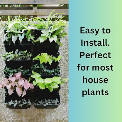 Maxona Vertical Wall Planter for Indoor Plant-Walls Mounted Pot with 2 Drainage Tray 8 Pack, 13 inch Black Color for Indoors and Outdoor Decor, Plastic Pots Balcony Planters, Plants Hanging
